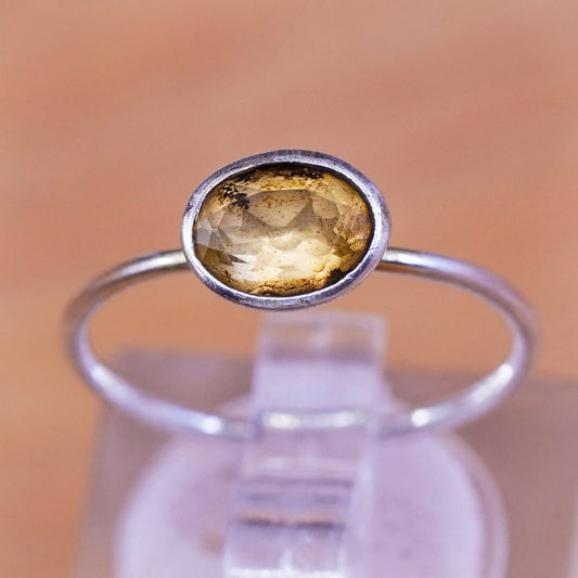 Size 6.25, vintage Sterling 925 silver handmade statement ring with citrine
