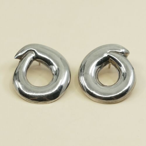 Vtg Sterling silver handmade Entwined Earrings, 925 circle Studs