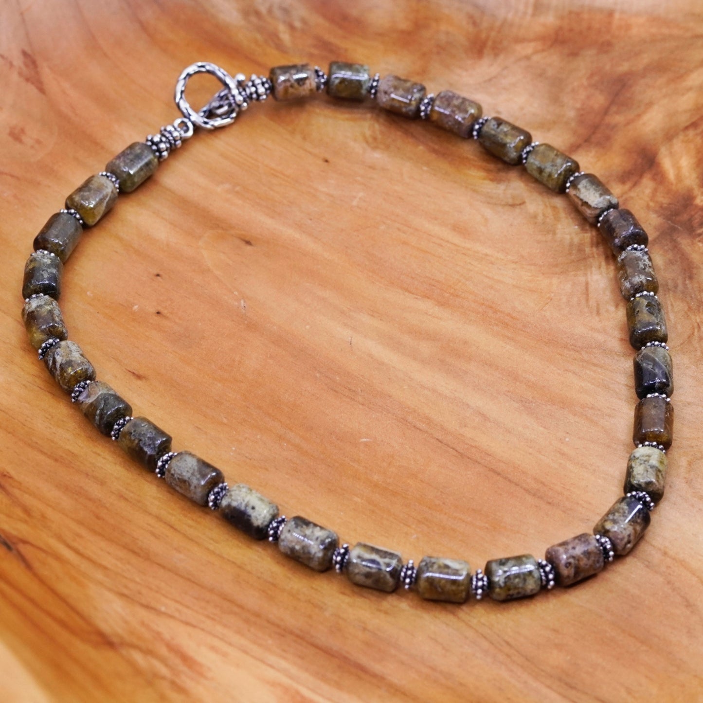 16”, vintage Sterling 925 silver handmade necklace, genuine agate beads