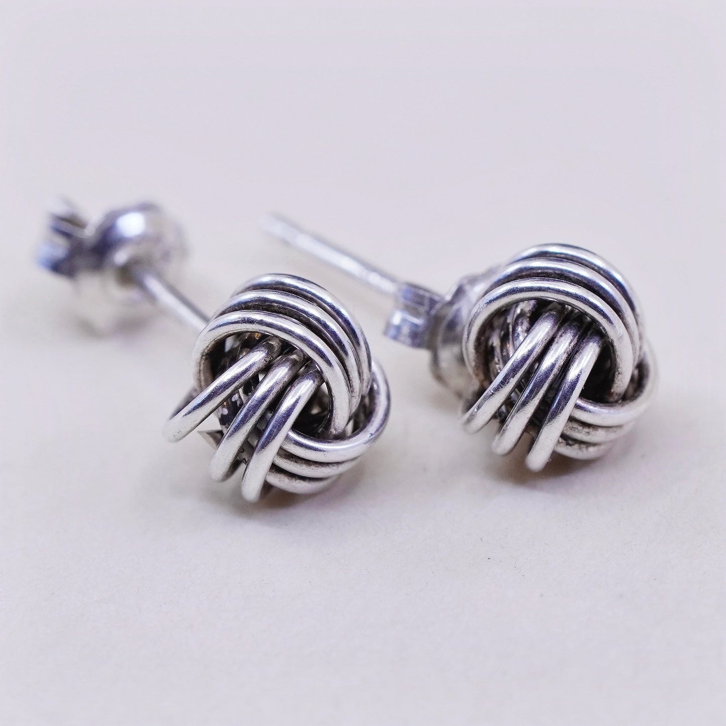 0.25”, Vintage Sterling 925 silver handmade earrings, Entwined cable studs