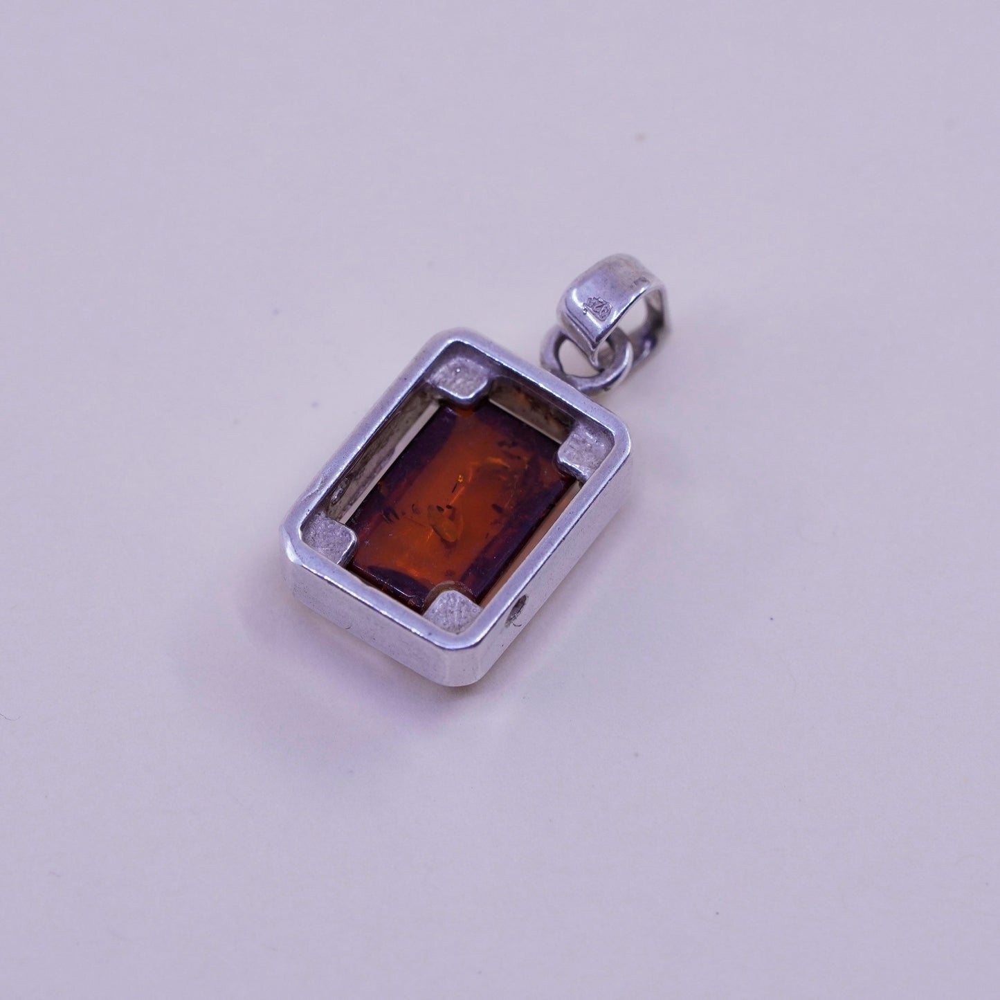 Vintage sterling 925 silver handmade pendant with amber