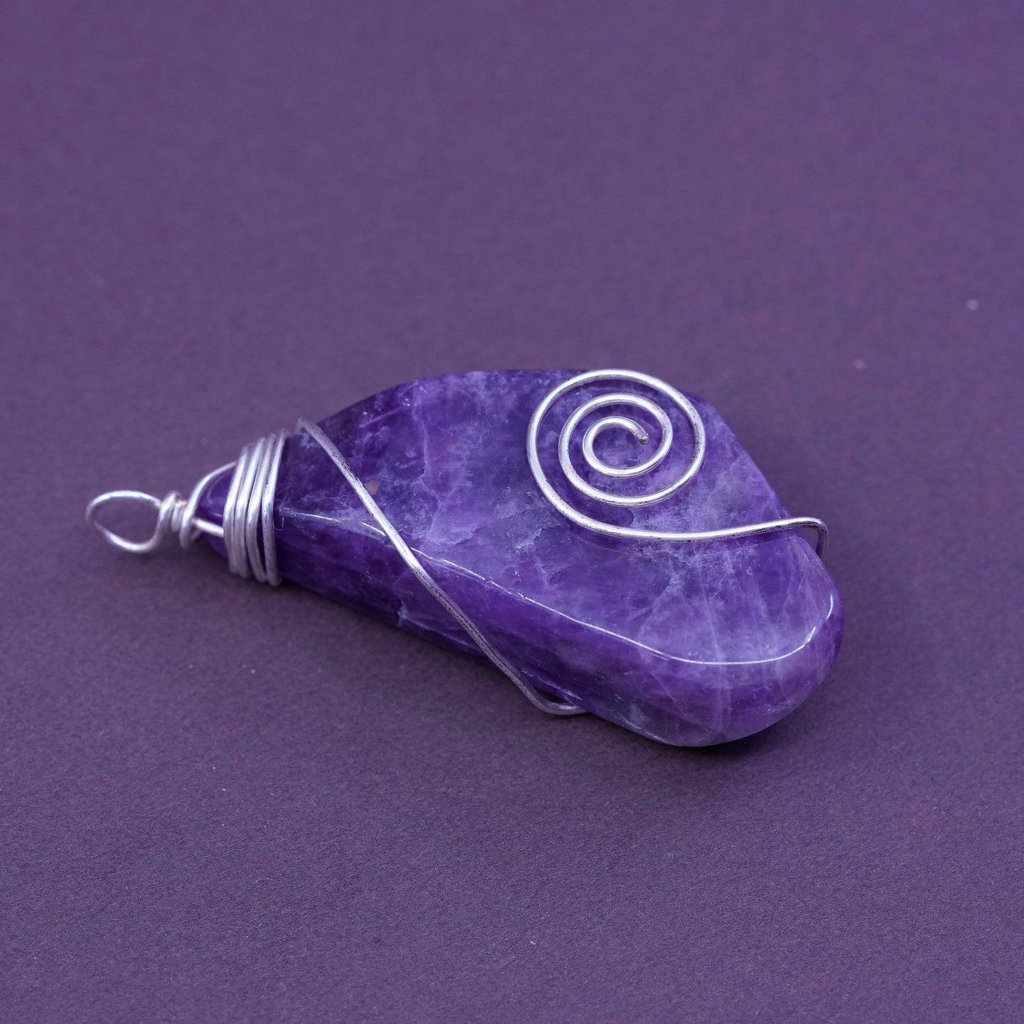 Vintage Sterling silver handmade pendant, 925 wire with amethyst nugget