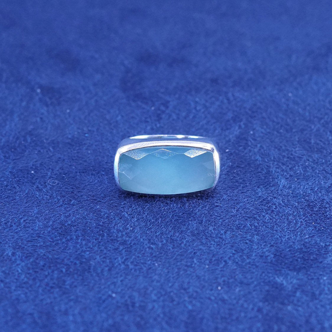 sz 6, designer S & Co. 925 Sterling Silver cushion Chalcedony Cocktail Ring