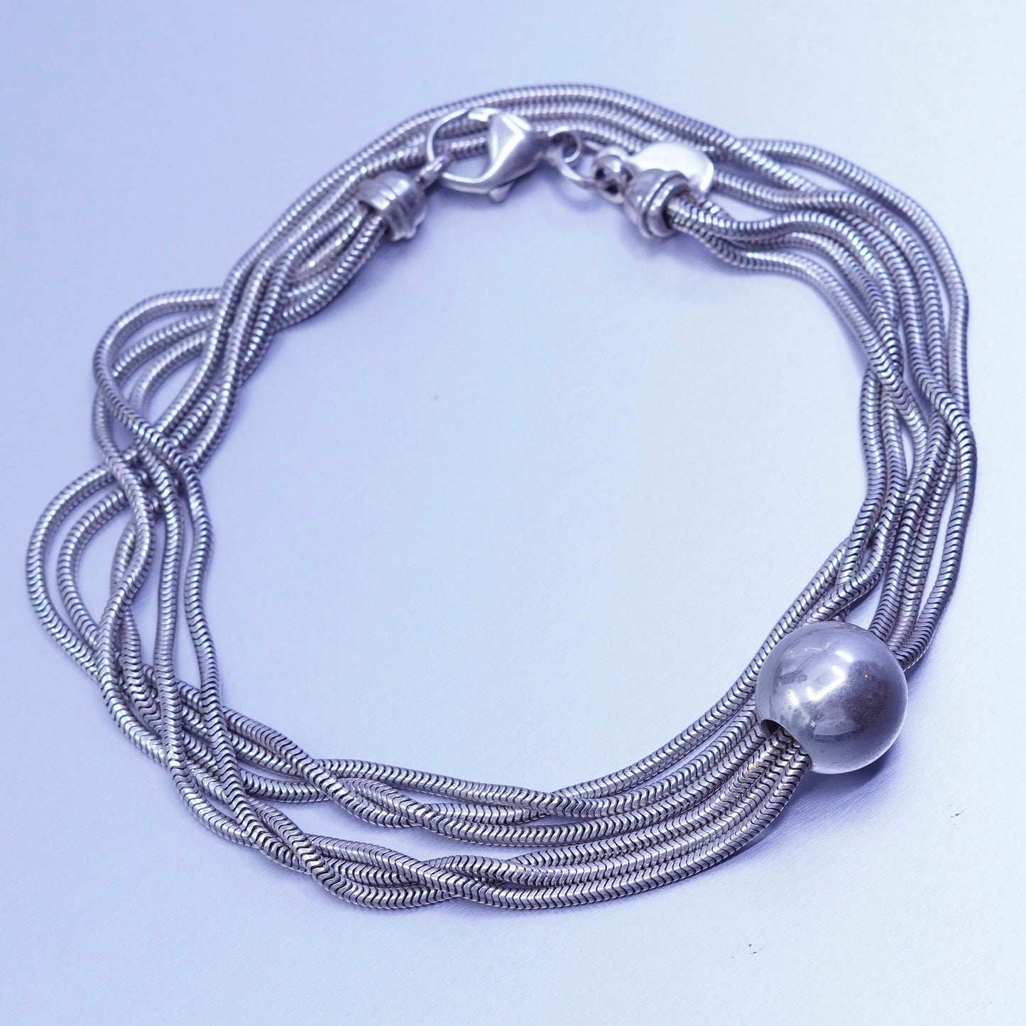 16”, ESPO Sterling 925 silver multi strands snake necklace with bead pendant