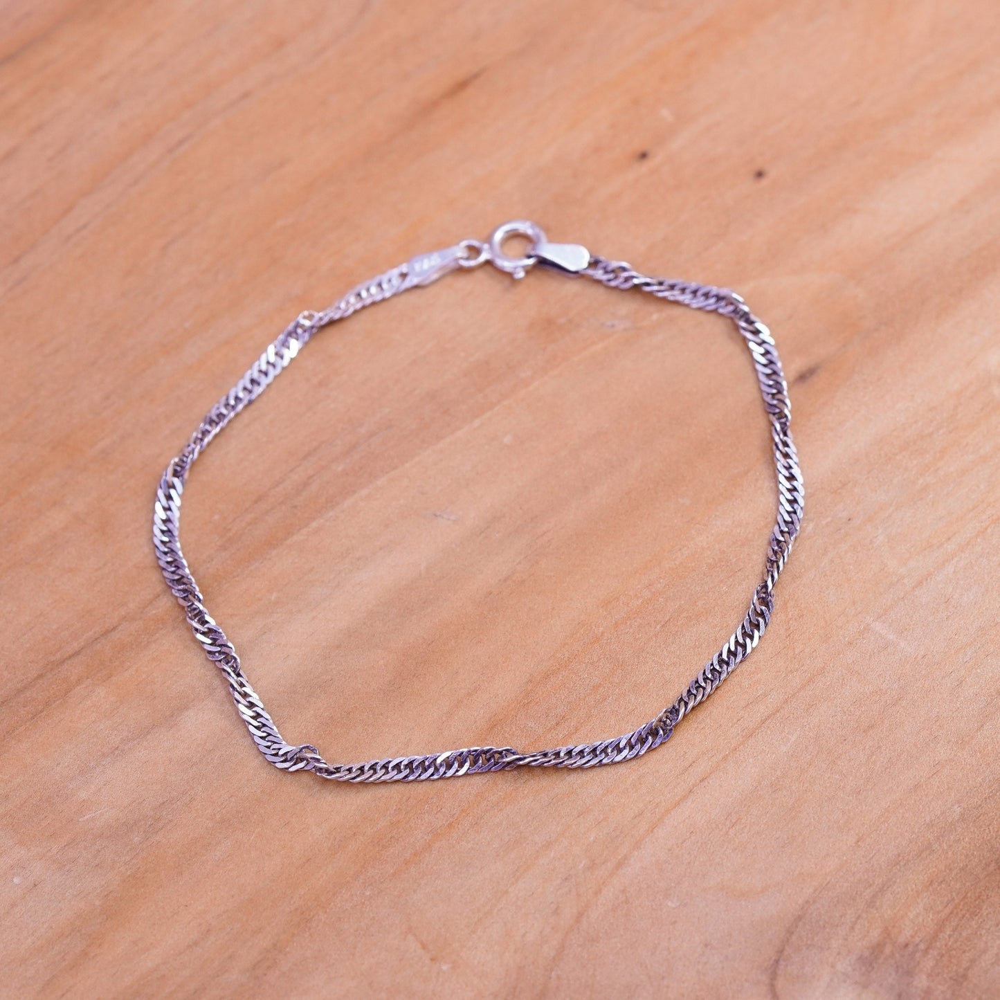 7”, Sterling silver handmade bracelet, Italy 925 twisted flatten curb chain