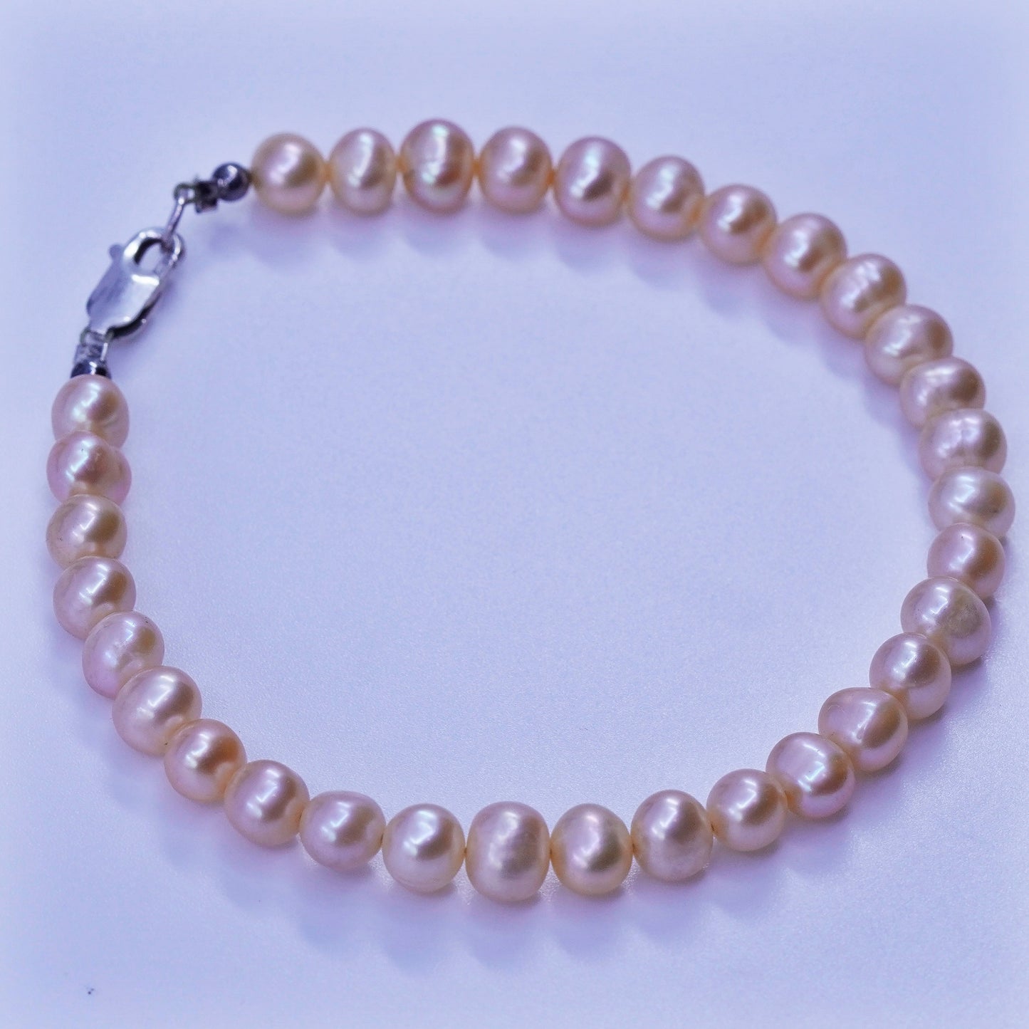 8”, vintage Sterling 925 silver bracelet with freshwater pearl