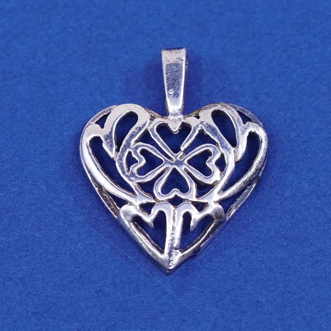 vtg Sterling silver handmade pendant, 925 filigree heart, stamped 925