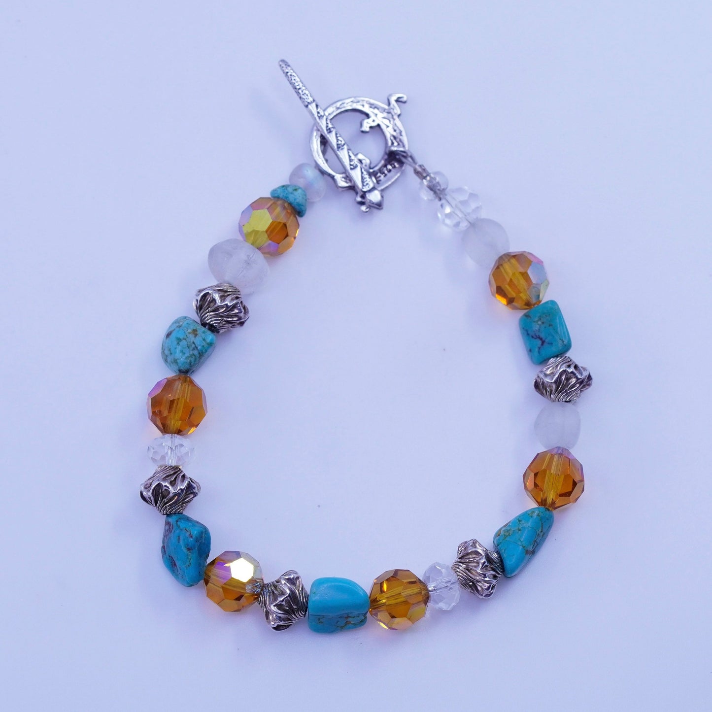 6.25”, Sterling 925 silver bracelet with turquoise citrine and lizard closure
