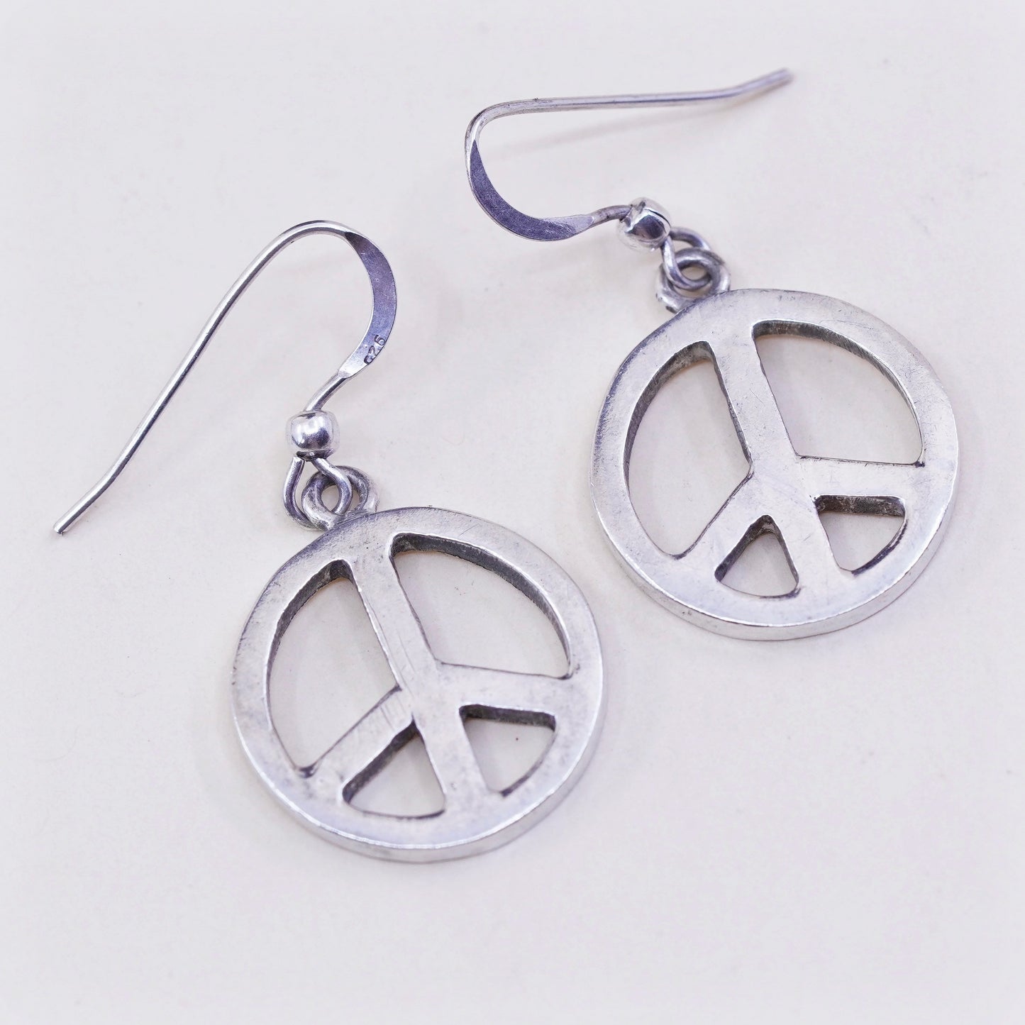 Vintage mexico Sterling 925 Silver Hammered peace CND sign Earrings