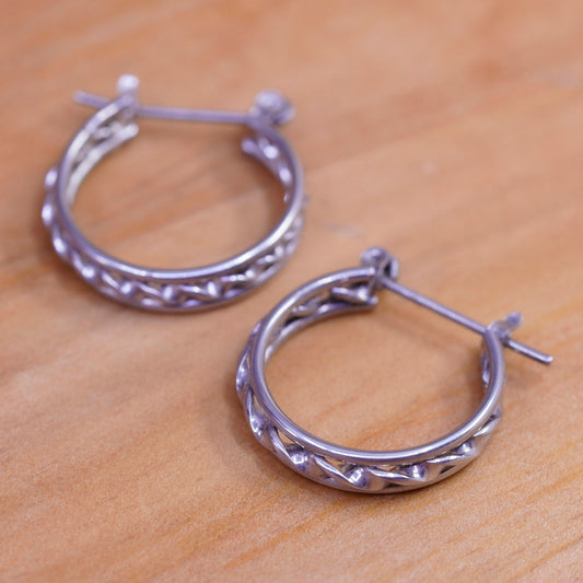 0.75”, Vintage Sterling silver handmade earrings, 925 textured hoops