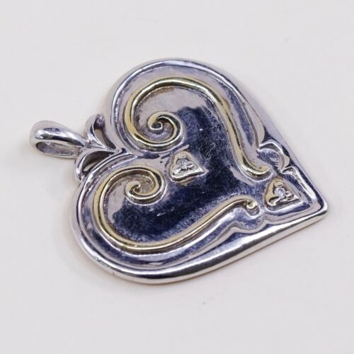 Two Tone BGE Sterling Silver Swirl Heart Pendant W/ Diamond “sister Are Gifts”