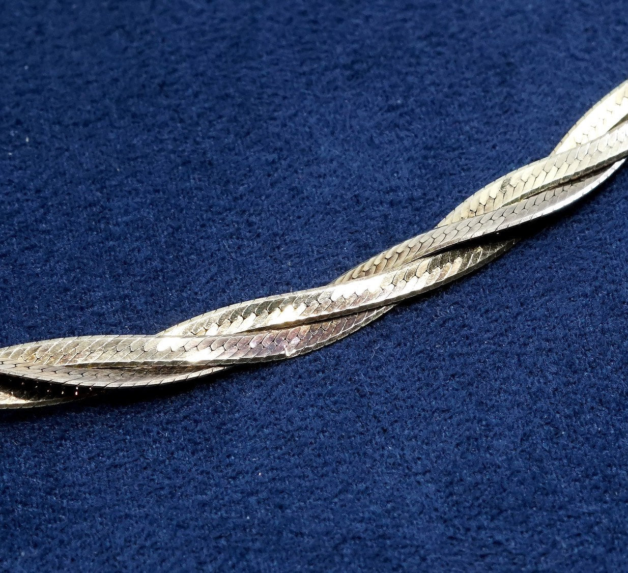 18", 7mm, Italy two tone Sterling silver necklace, 925 woven herringbone chain