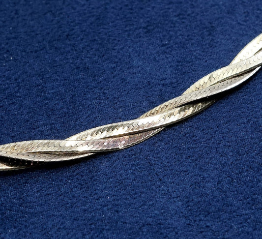 18", 7mm, Italy two tone Sterling silver necklace, 925 woven herringbone chain