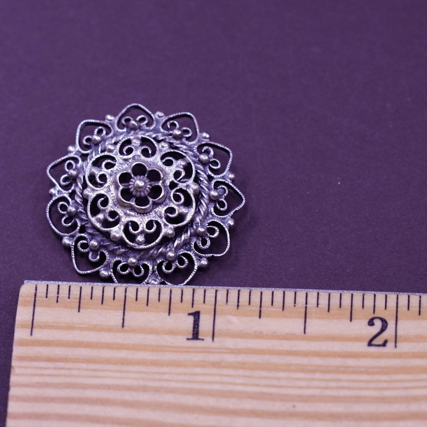 Vintage danecraft handmade sterling 925 silver filigree brooch