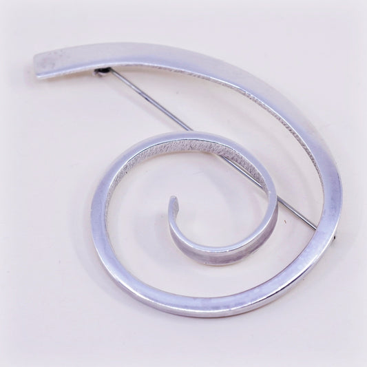 vtg sterling 925 silver handmade brooch, minimalist, simple modern swirl design