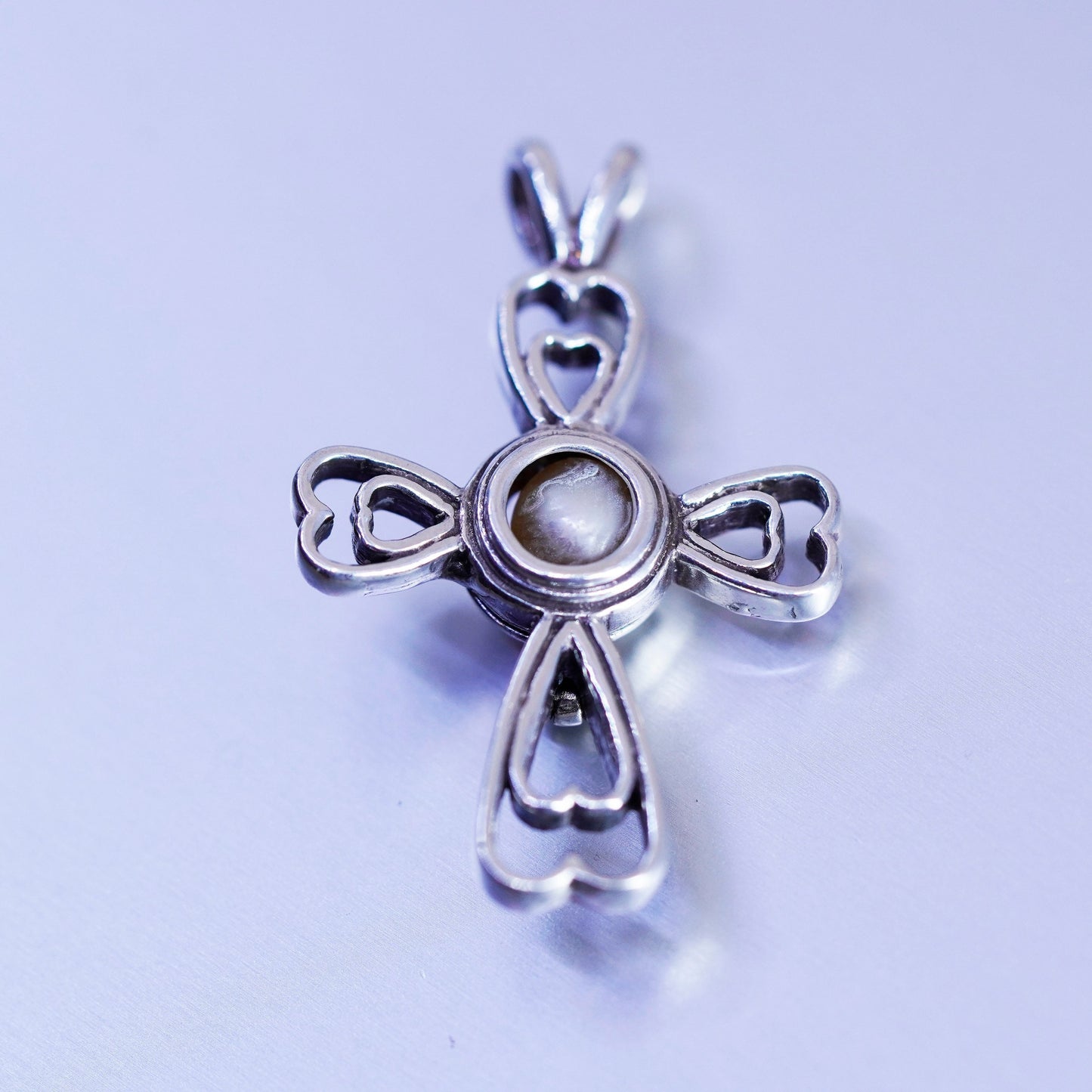 antique sterling 925 silver handmade charm pearl cage cross pendant