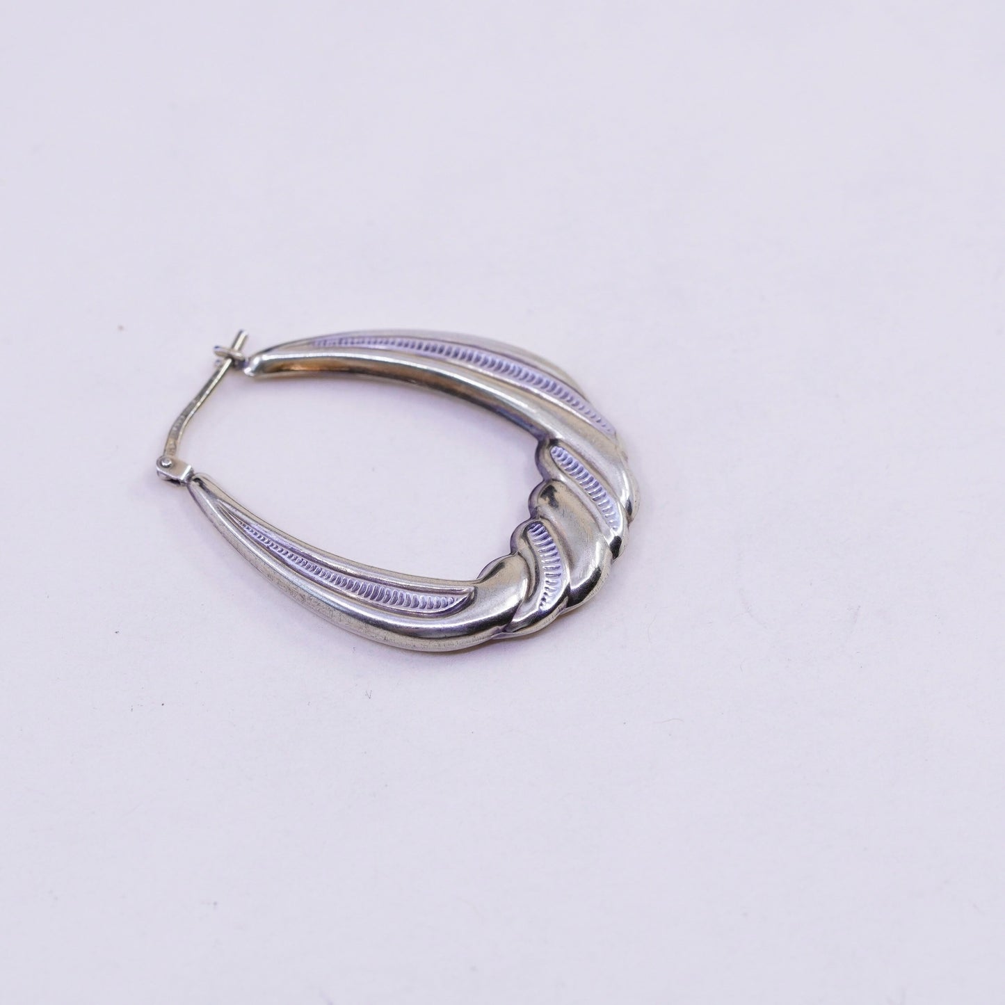 1.25”, two tone sterling silver loop earrings, Ribbed twisted hoops, huggie