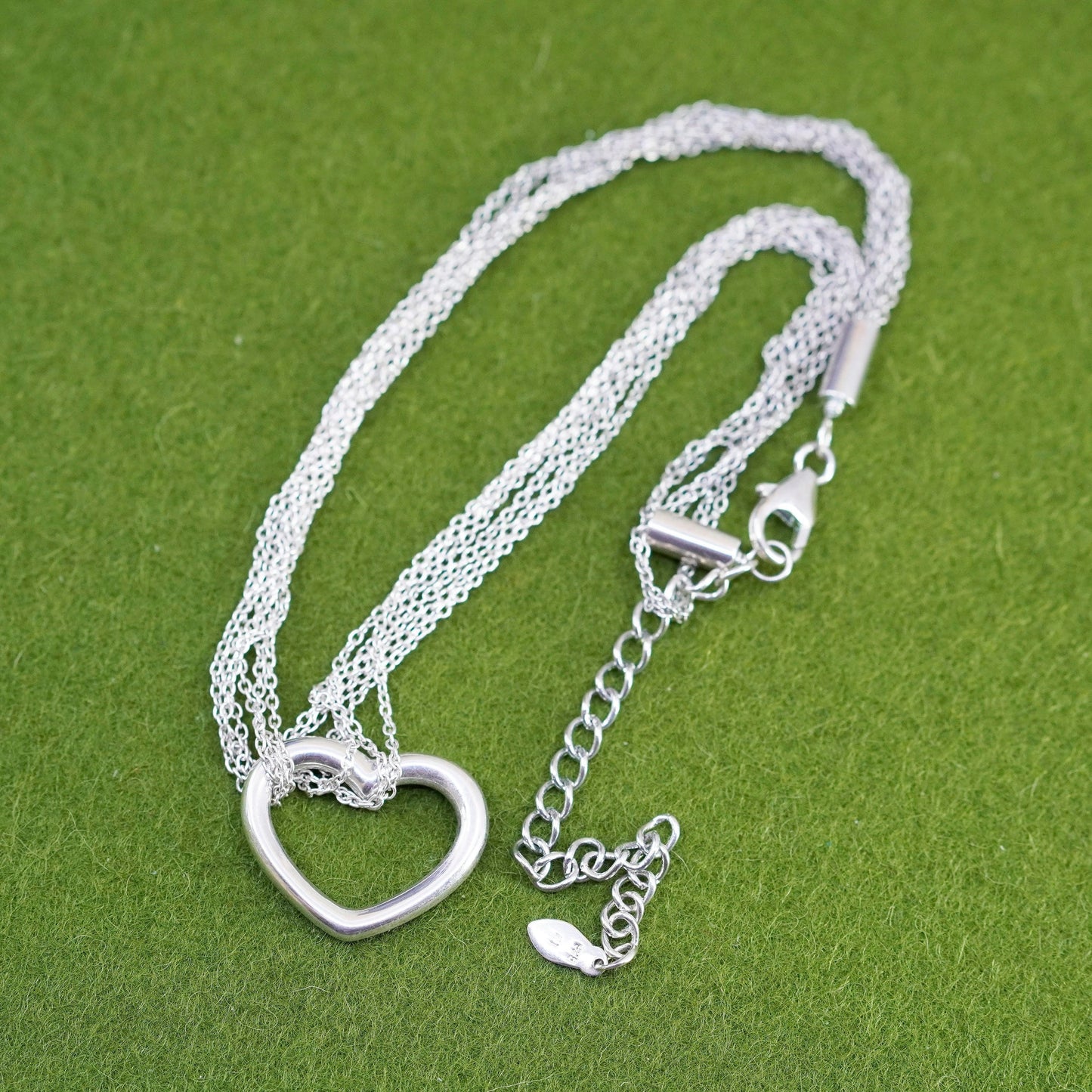 14+3”, Sterling silver necklace, Italy 925 strands circle chain heart pendant