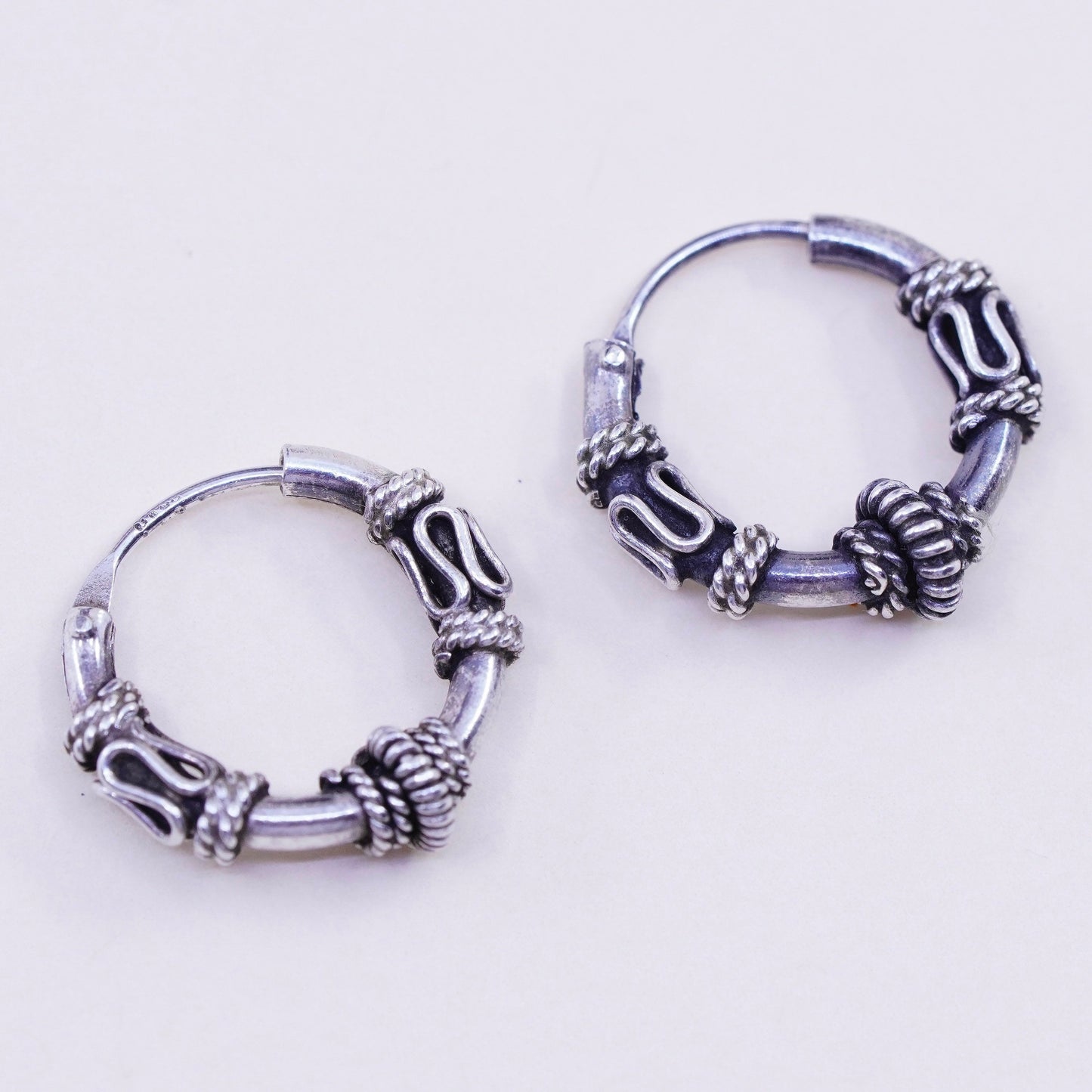 0.5”, Vintage sterling 925 silver loop handmade earrings, bali wired hoops