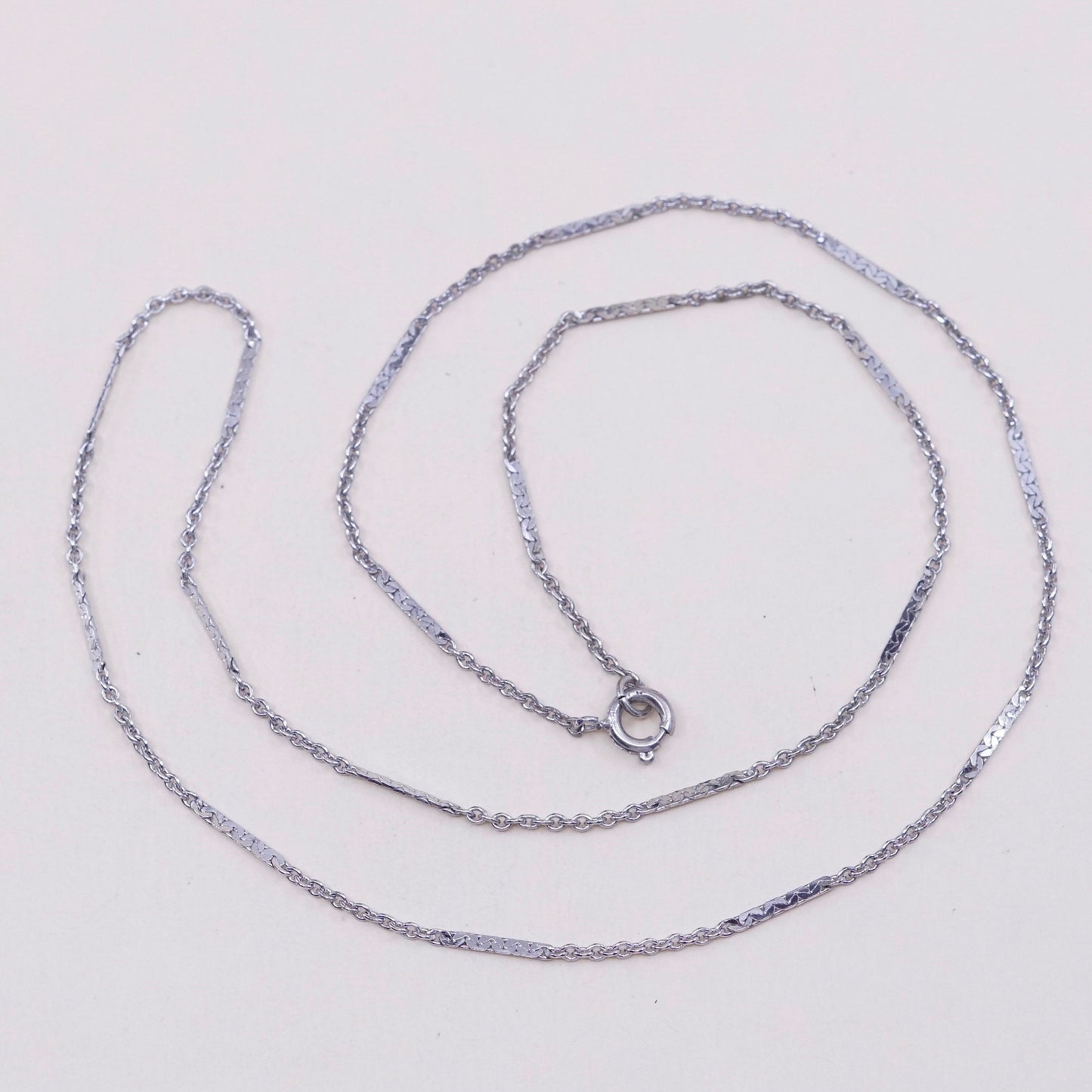 18”, 1mm, Vintage sterling silver necklace, 925 circle chain with flatten bar