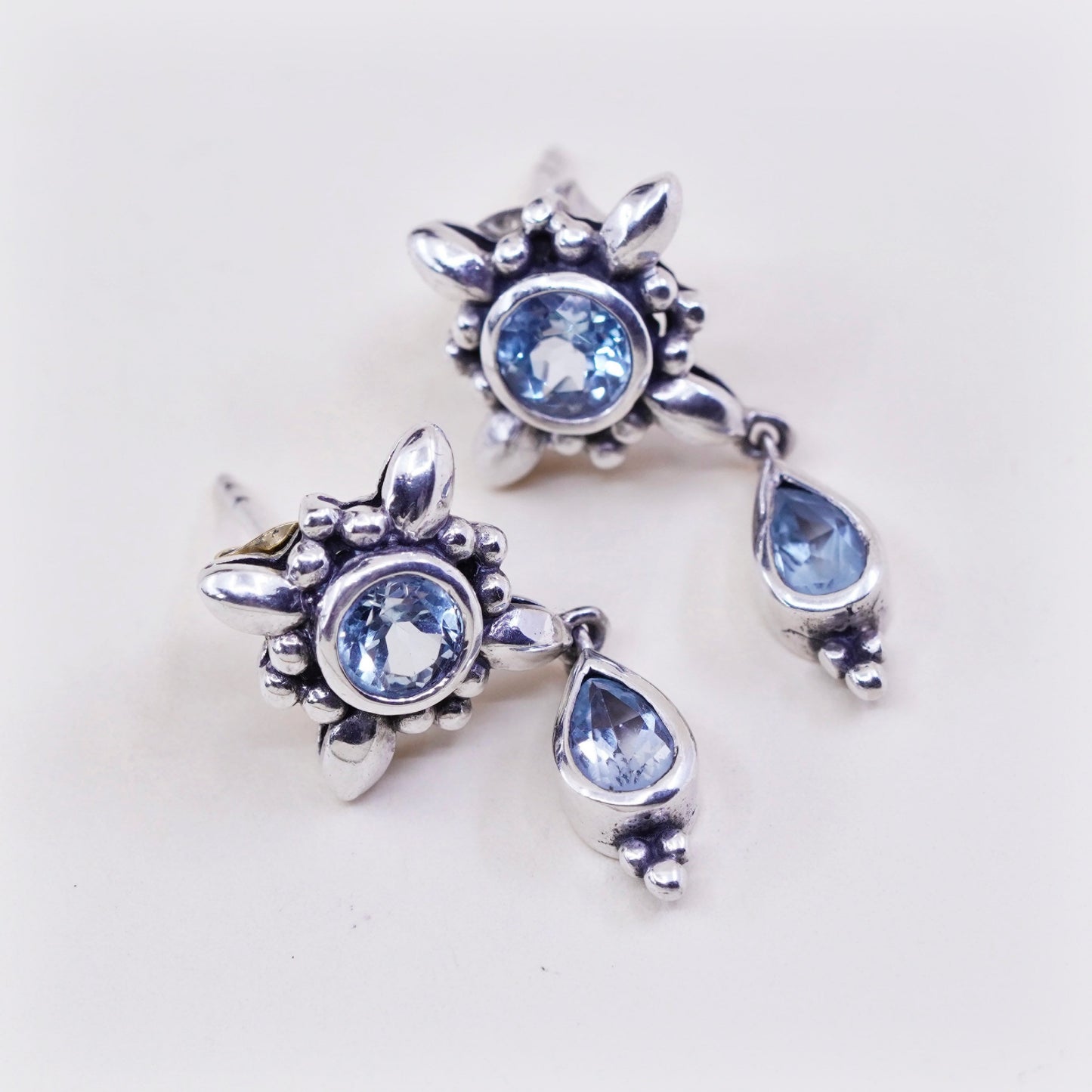 Vintage Sterling 925 silver handmade earrings with teardrop topaz