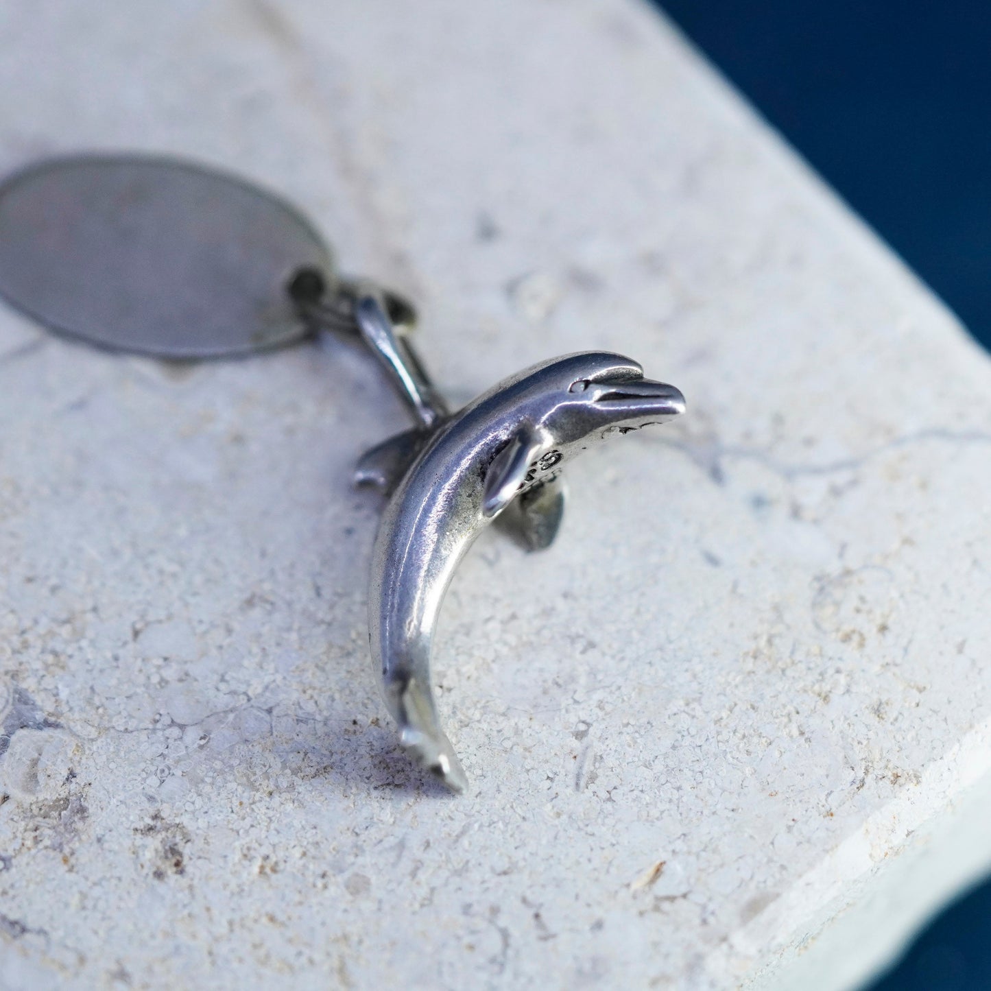 Vintage Sterling silver handmade dolphin pendant, 925 charm