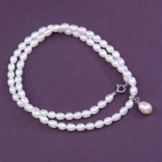 17", Sterling silver handmade necklace, 925 clasp w/ 4mm freshwater pearl