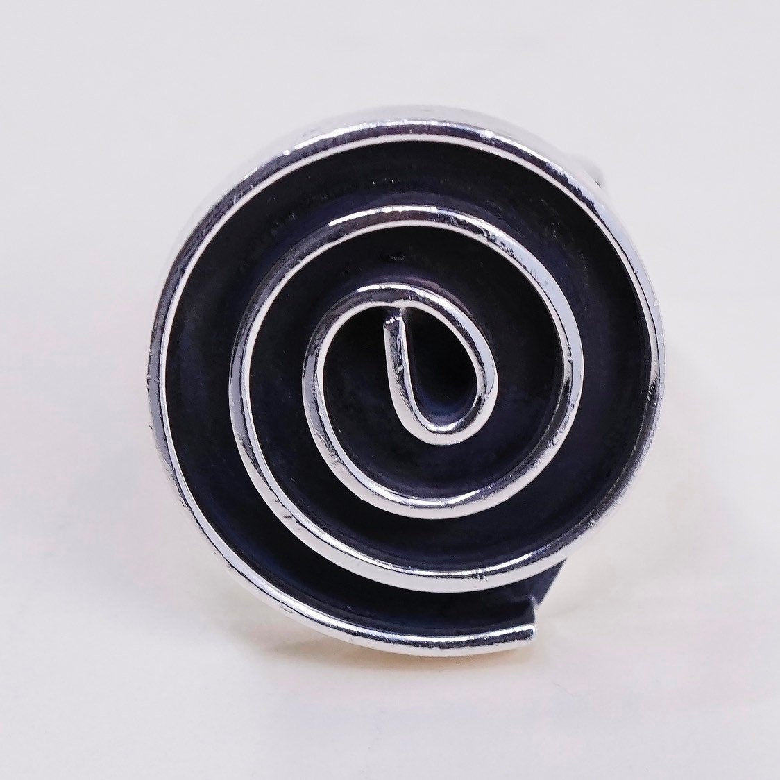 sz 7, vtg sterling silver handmade statement ring, mexico 925 swirl band