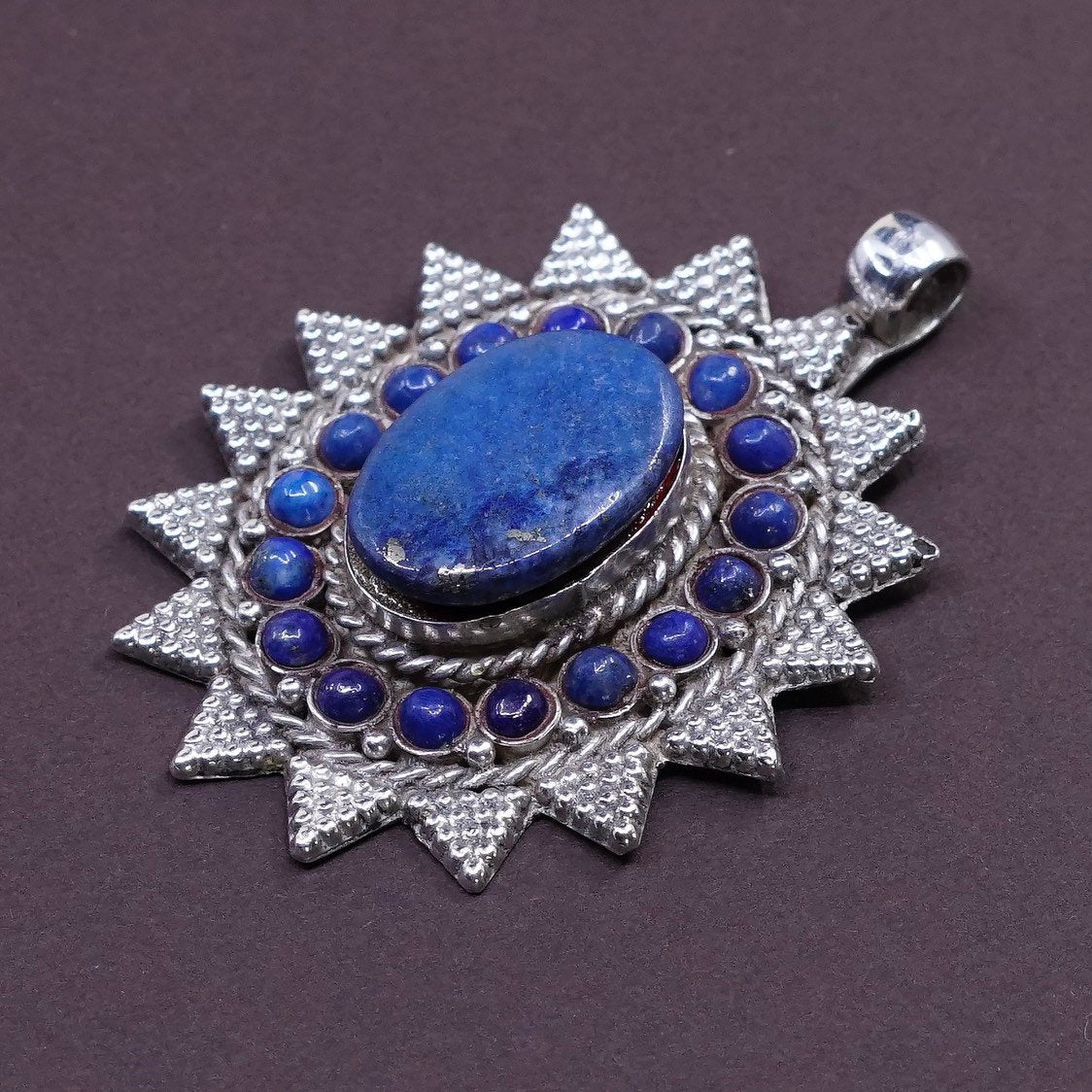 vtg handmade Pendant, Sterling silver 925 lapis lazuli pendant w/ beads