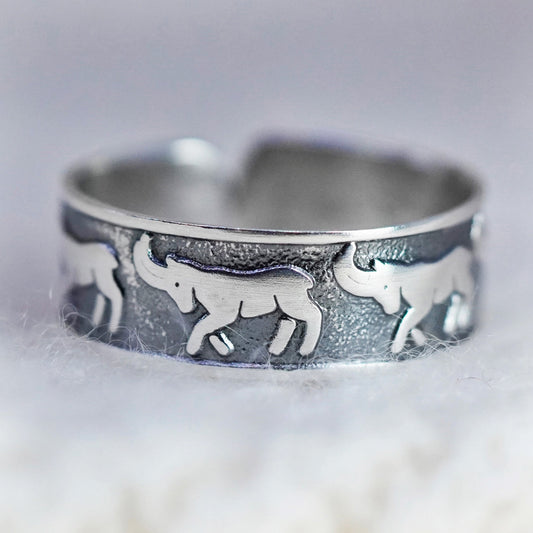 Size adjustable, vintage Sterling silver handmade ring, Capricornus sign band