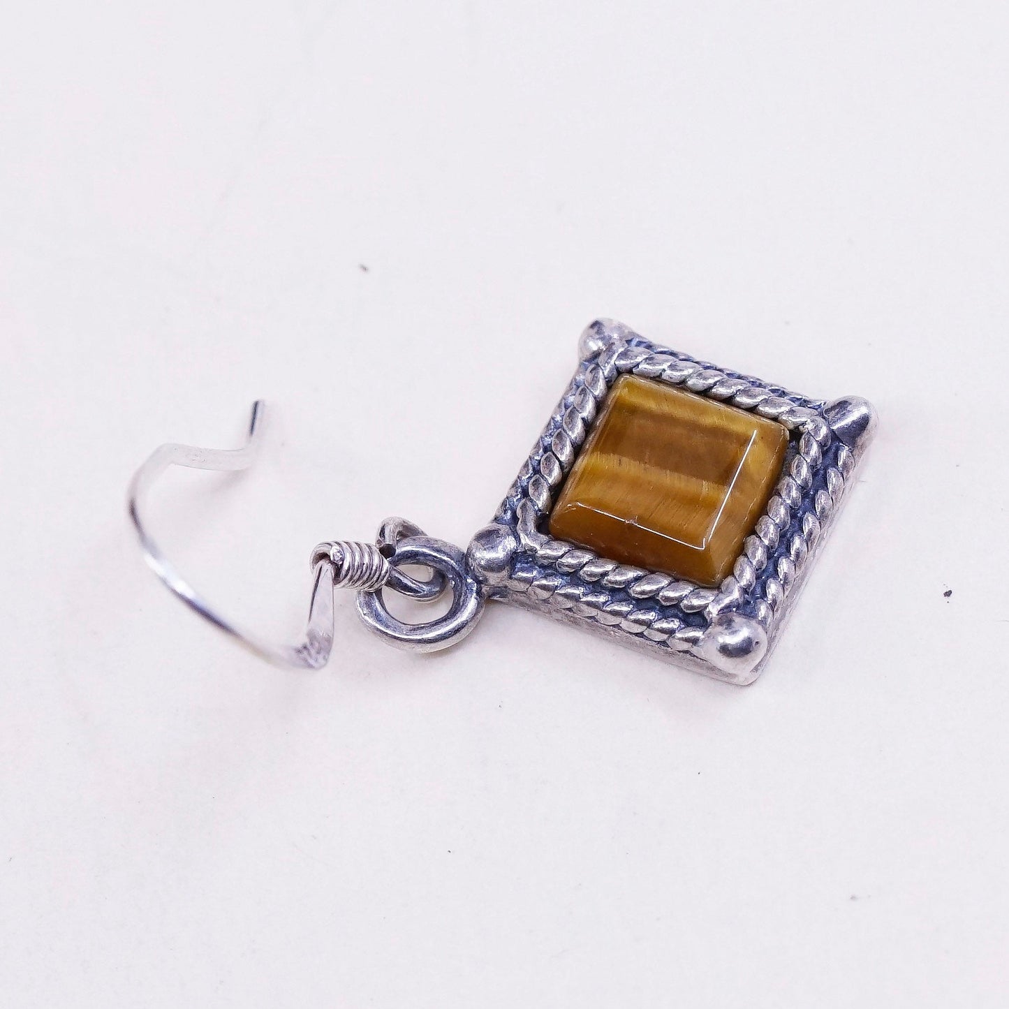 Vintage Sterling 925 silver handmade earrings with square tiger eye dangles