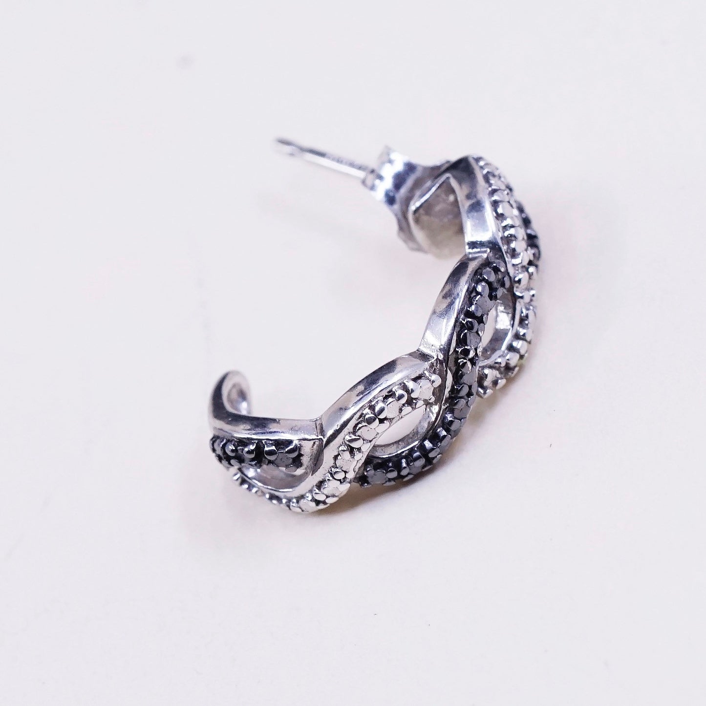 0.5”, Vintage sterling silver earrings, 925 silver huggie with genuine diamond