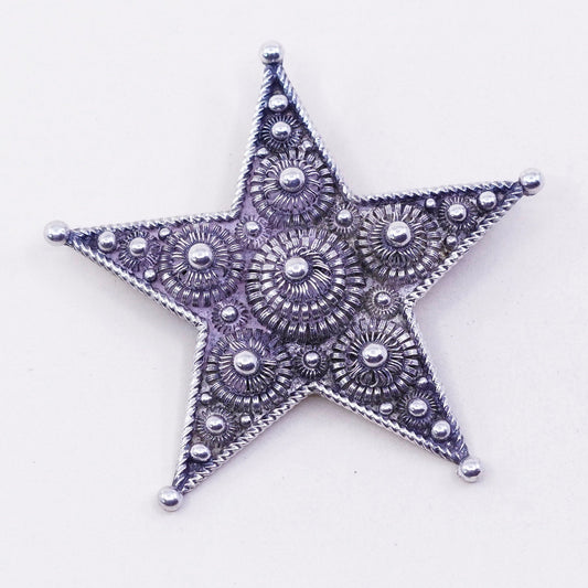 vtg LD Andersen Christiania Sterling silver handmade brooch, 925 bead star pin