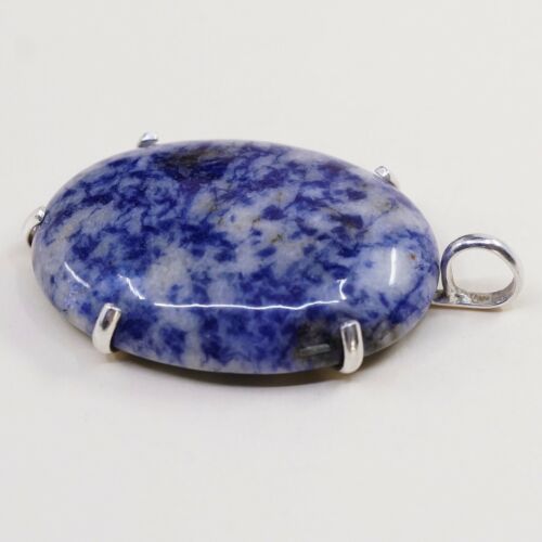 Vtg Sterling 925 Silver Handmade Filigree Pendant W/ Oval Sodalite, Stamped 925