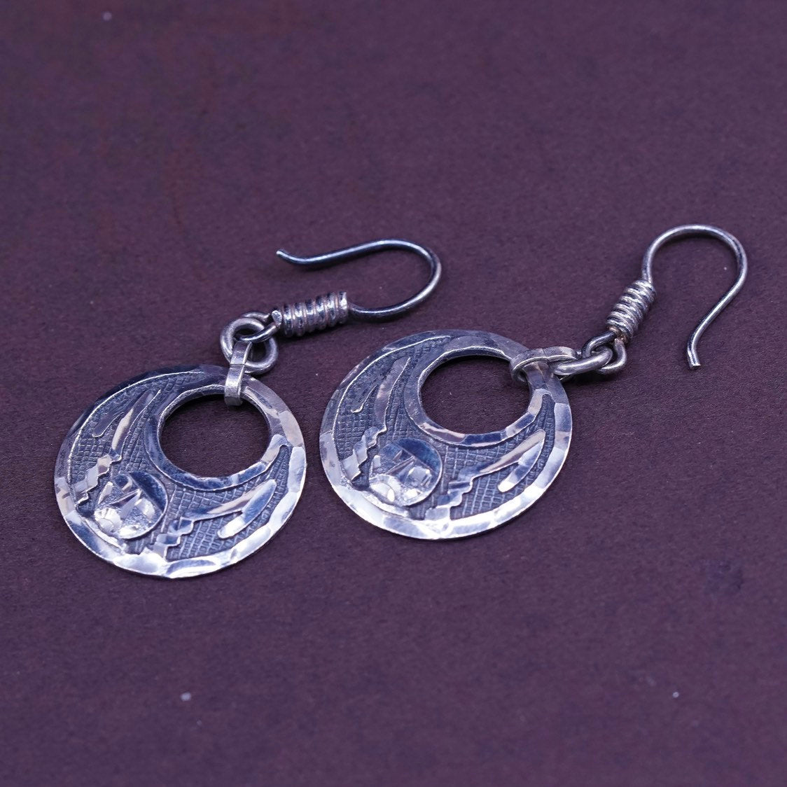vtg MBCMO Sterling silver handmade earrings, Mexico 925 w/ circle drops, MBCMO