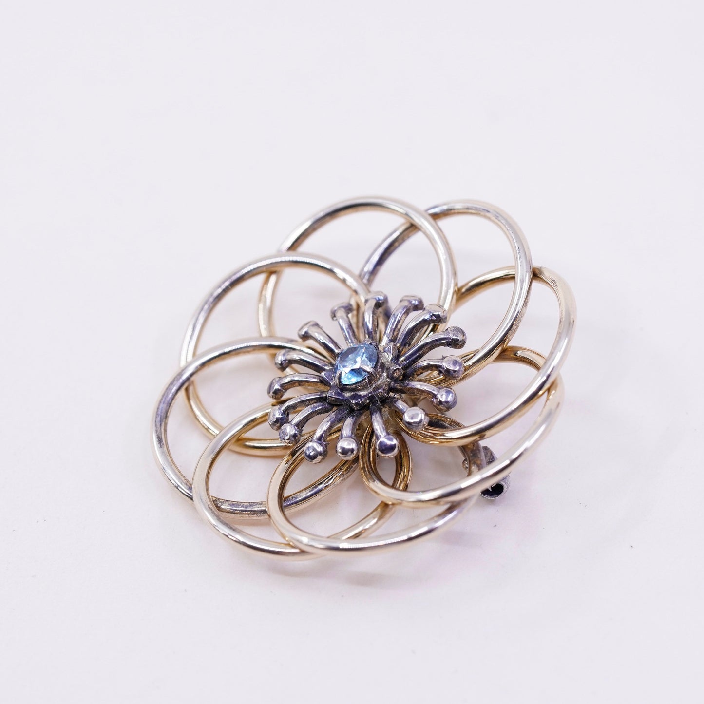 Symmetalic Vermeil gold filled sterling silver 14K brooch, 925 flower crystal