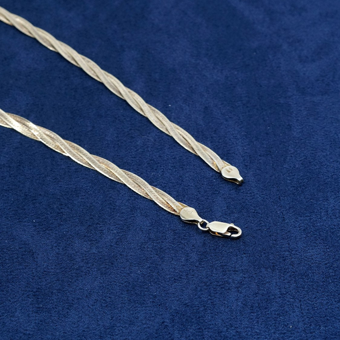 18", 7mm, Italy two tone Sterling silver necklace, 925 woven herringbone chain