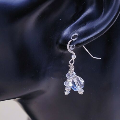 Vtg Sterling silver Handmade earrings w/ Clear Crystal Drop Details, Stamped 925