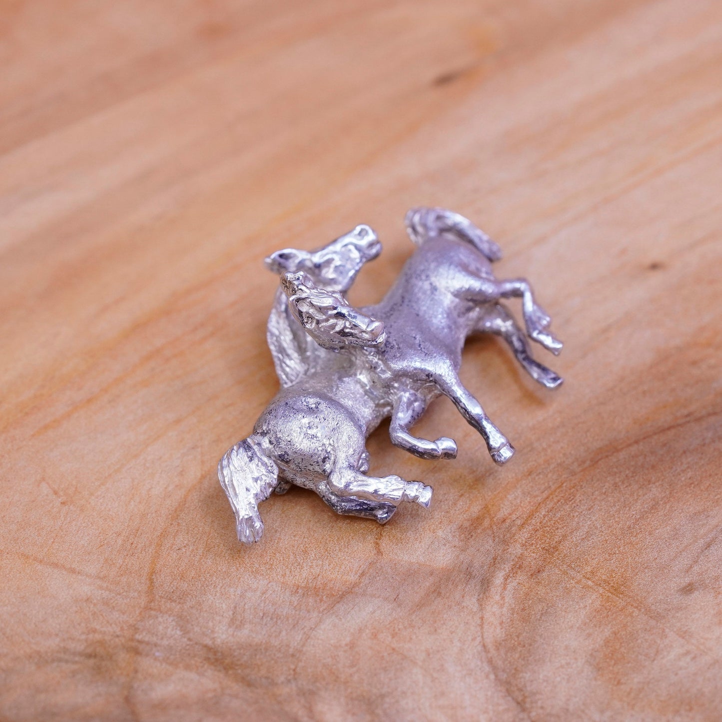 Vintage handmade sterling 925 silver horse matte horses brooch