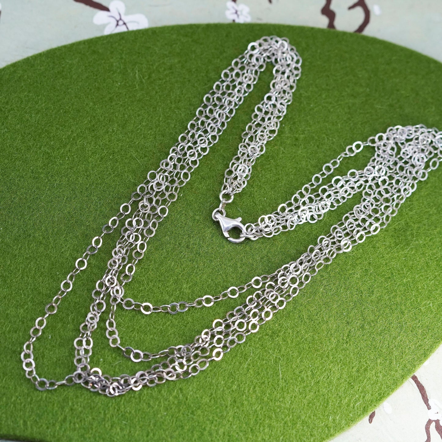 16”, Italy Sterling 925 Silver multi flatten circle Chain Necklace