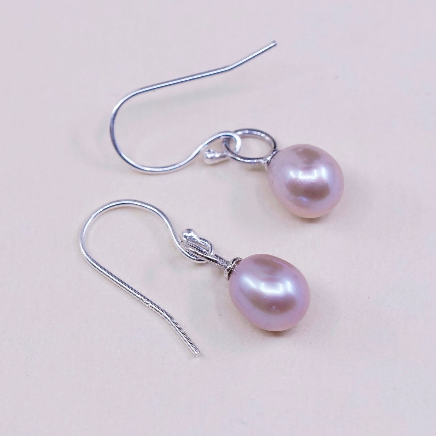 Sterling silver handmade earrings, 925 w/ oval freshwater pearl, silver tested