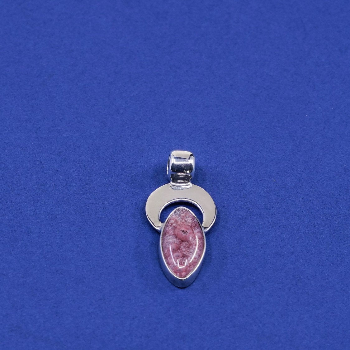 vtg sterling silver handmade pendant, 925 w/ pink glass