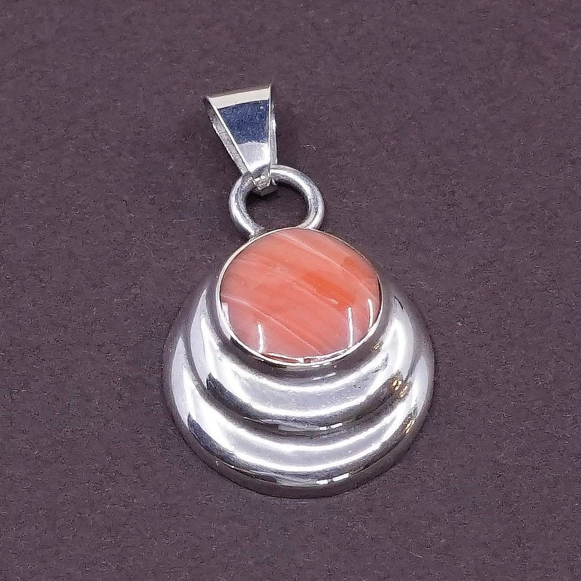 vtg LATA Sterling silver handmade pendant, round 925 w/ pendant w/ red agate