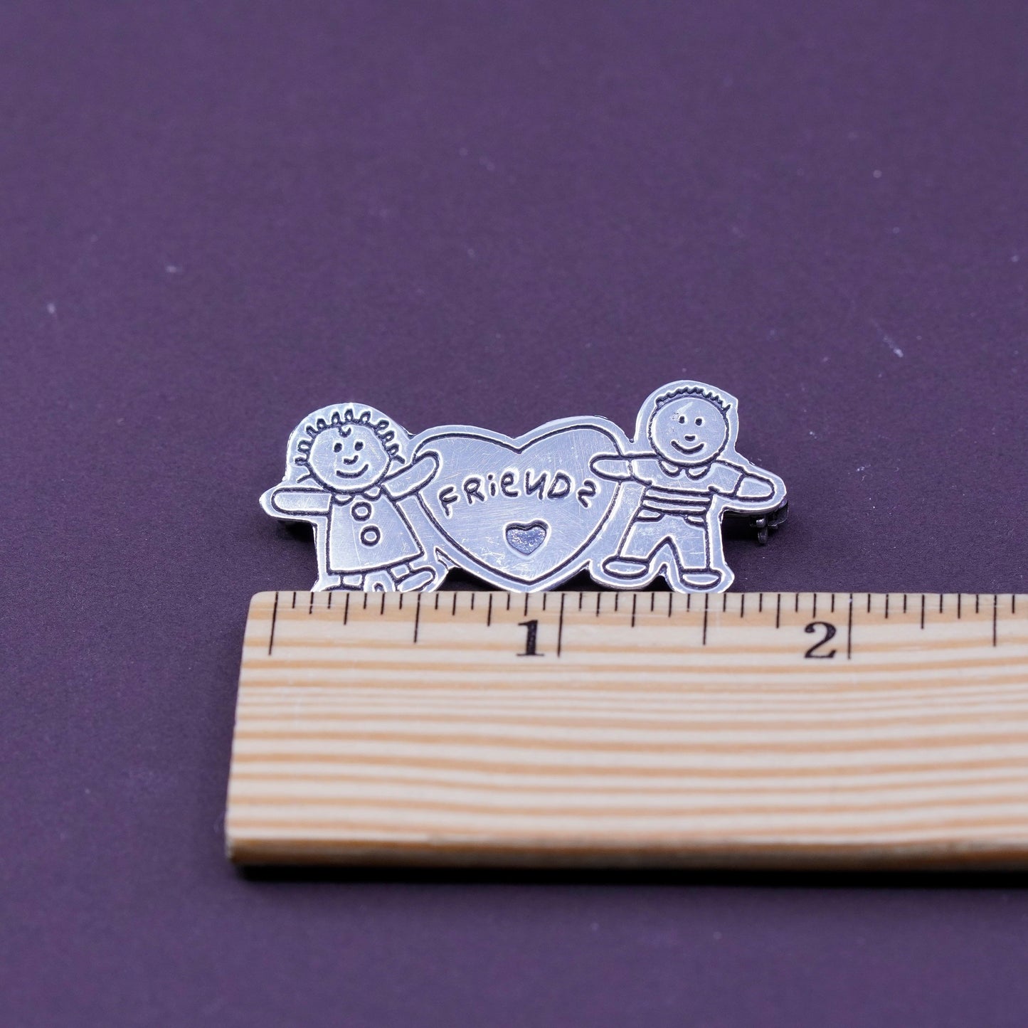 Vintage handmade sterling 925 silver friends friendship brooch