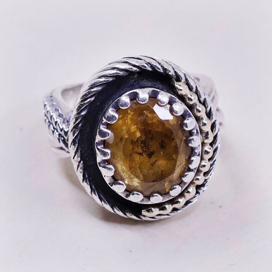 Size 6, vtg PRG two Tone 14K gold trim w/ sterling 925 silver ring with citrine