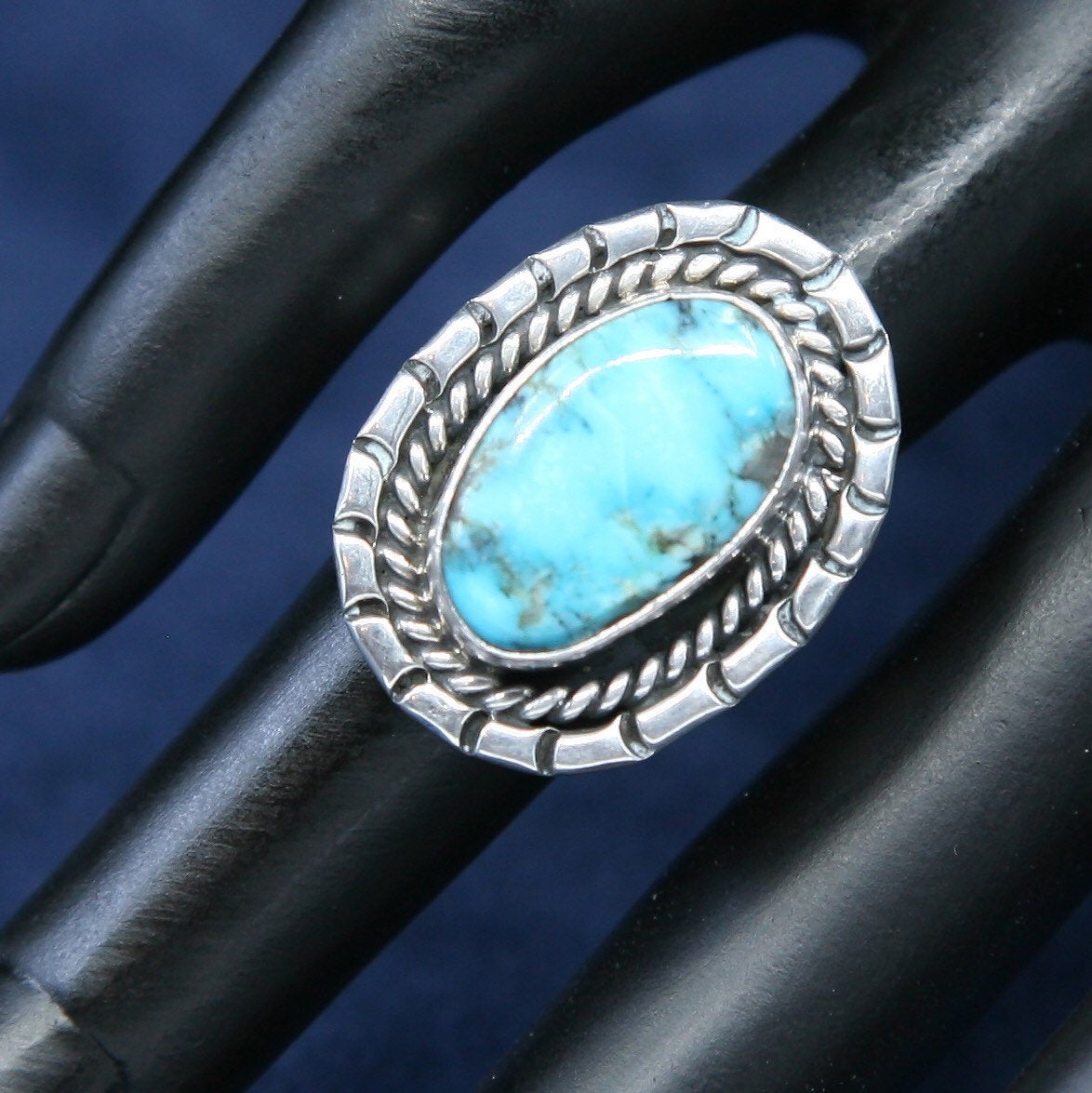 sz 6.25, vtg Sterling 925 silver ring w/ morenci turquoise, Native American