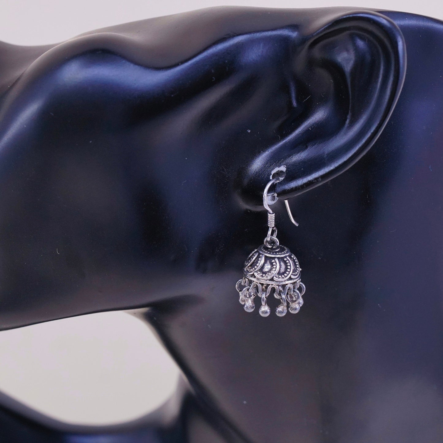 vtg sterling silver handmade earrings, 925 filigree crown w/ cluster beads
