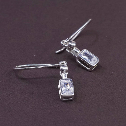 vtg Sterling silver handmade earrings, 925 w/ rectangular cut CZ