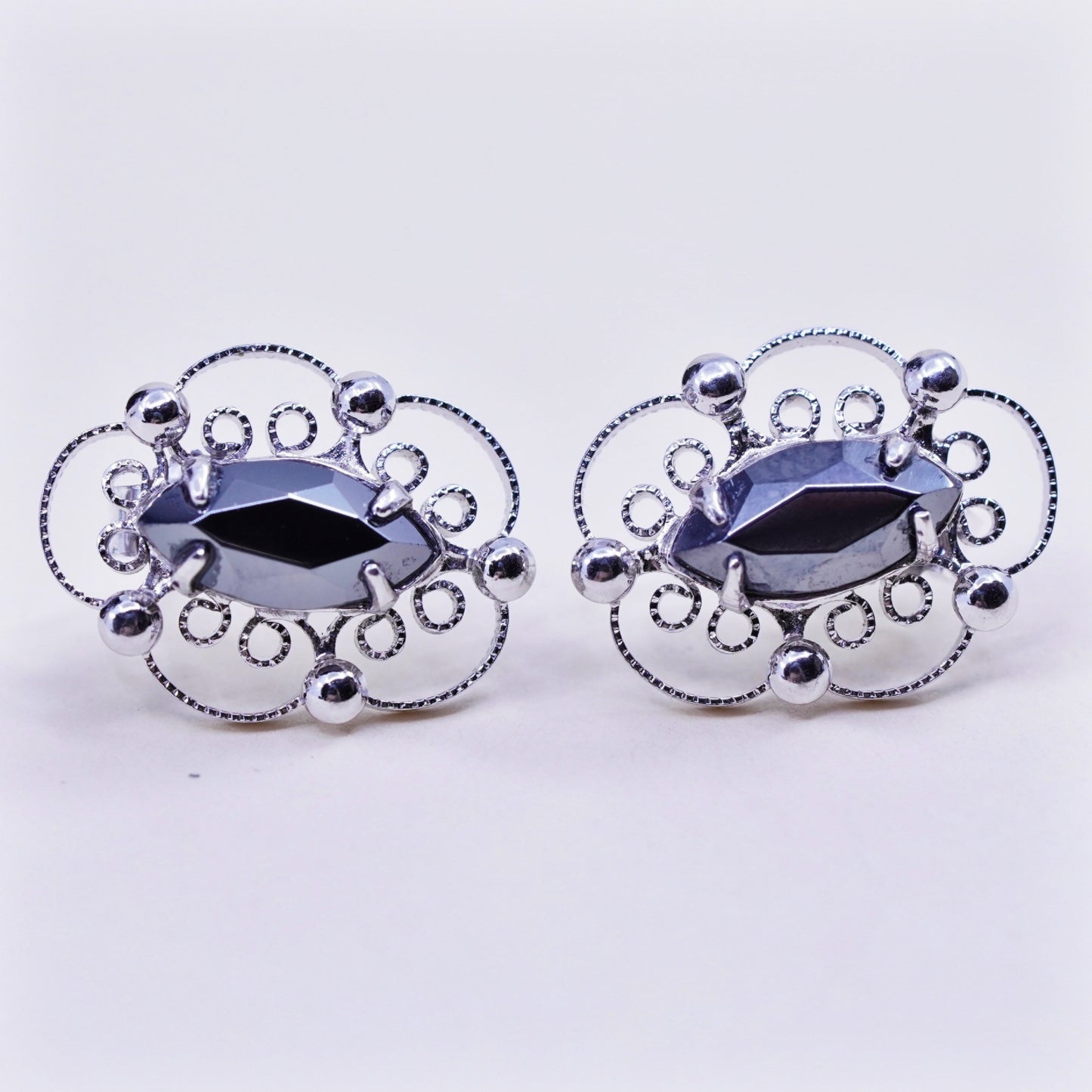 Vintage sterling 925 silver cz studs, filigree hematite earrings