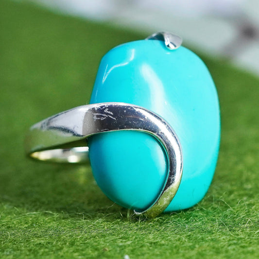 Size 8.5, vintage Sterling silver handmade ring, modern 925 band with turquoise